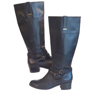 Bandolino BD Carlotta Square Block Heel Tall Riding Boot Buckle Detail Zip Up